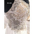 Sexy backless with beautiful crystal beads pattern ruffle organza skirt beaded corset wedding dress